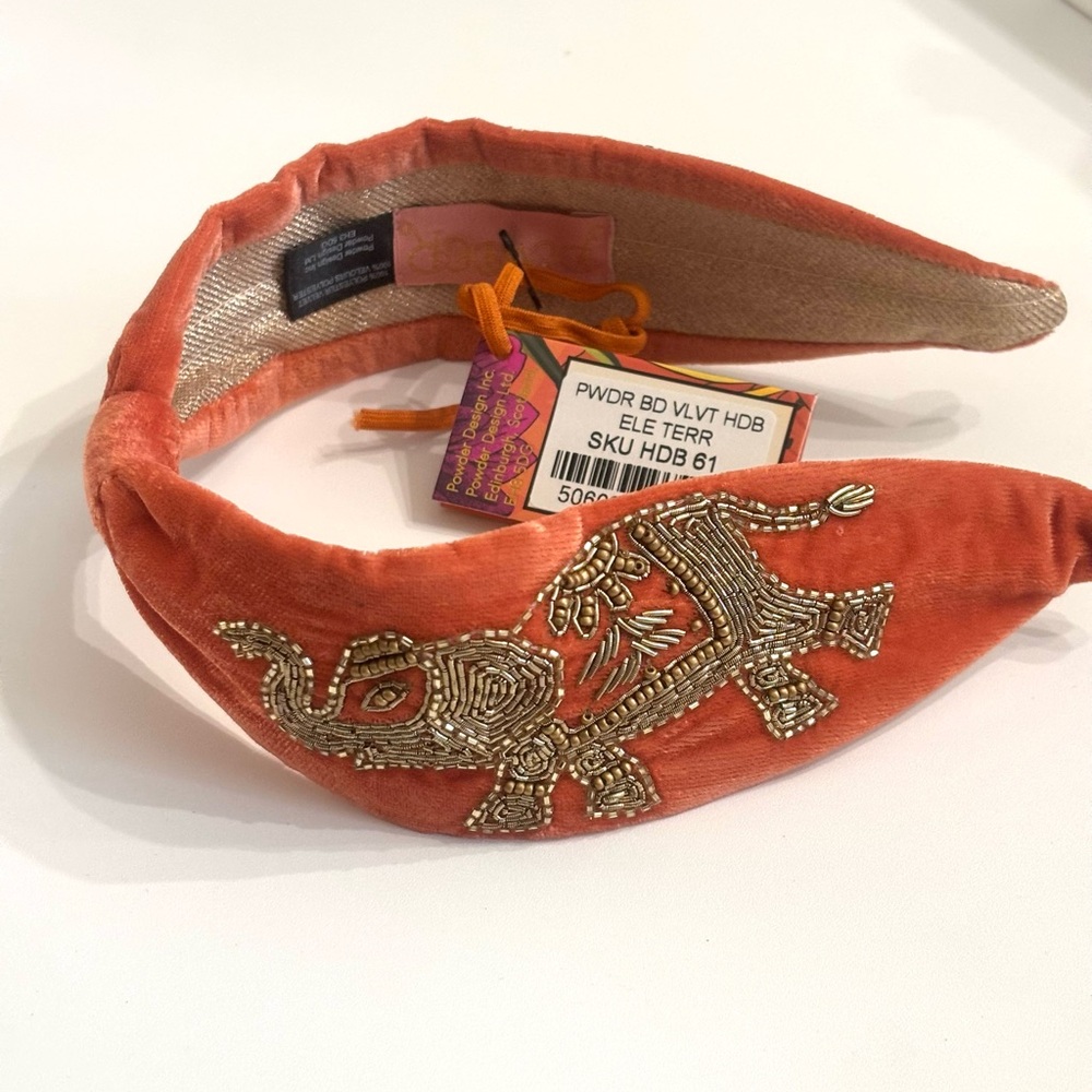 Velvet Beaded Headband-elephant terracotta - Picture 4 of 8